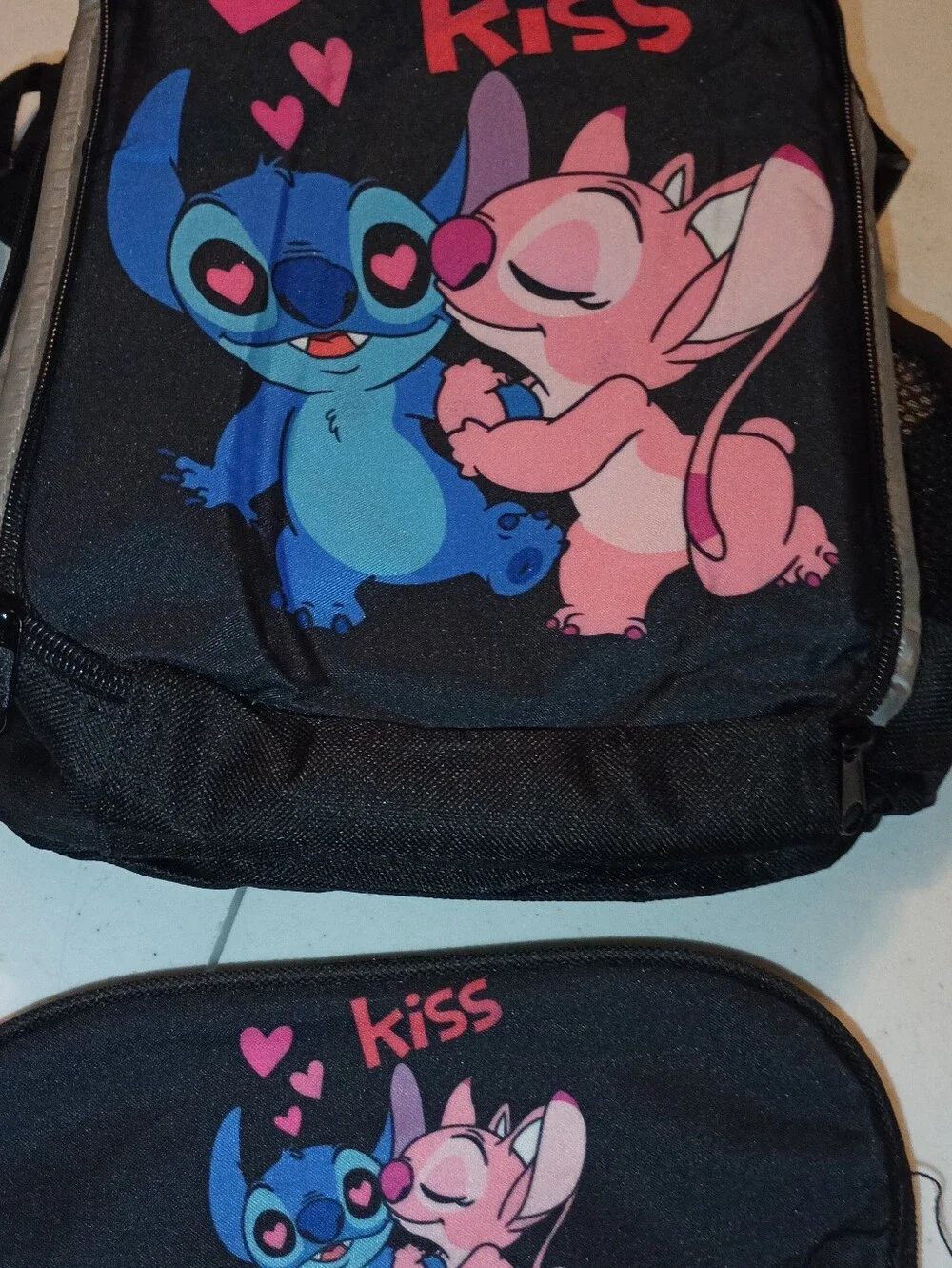 ​NWOT Stitch & Angel Kiss Lunch Bag & Matching Pencil Case Pouch Set